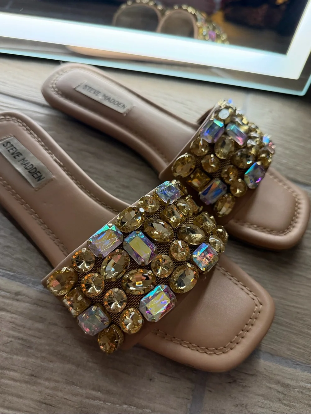 Steve Madden Tan Jeweled Sandals